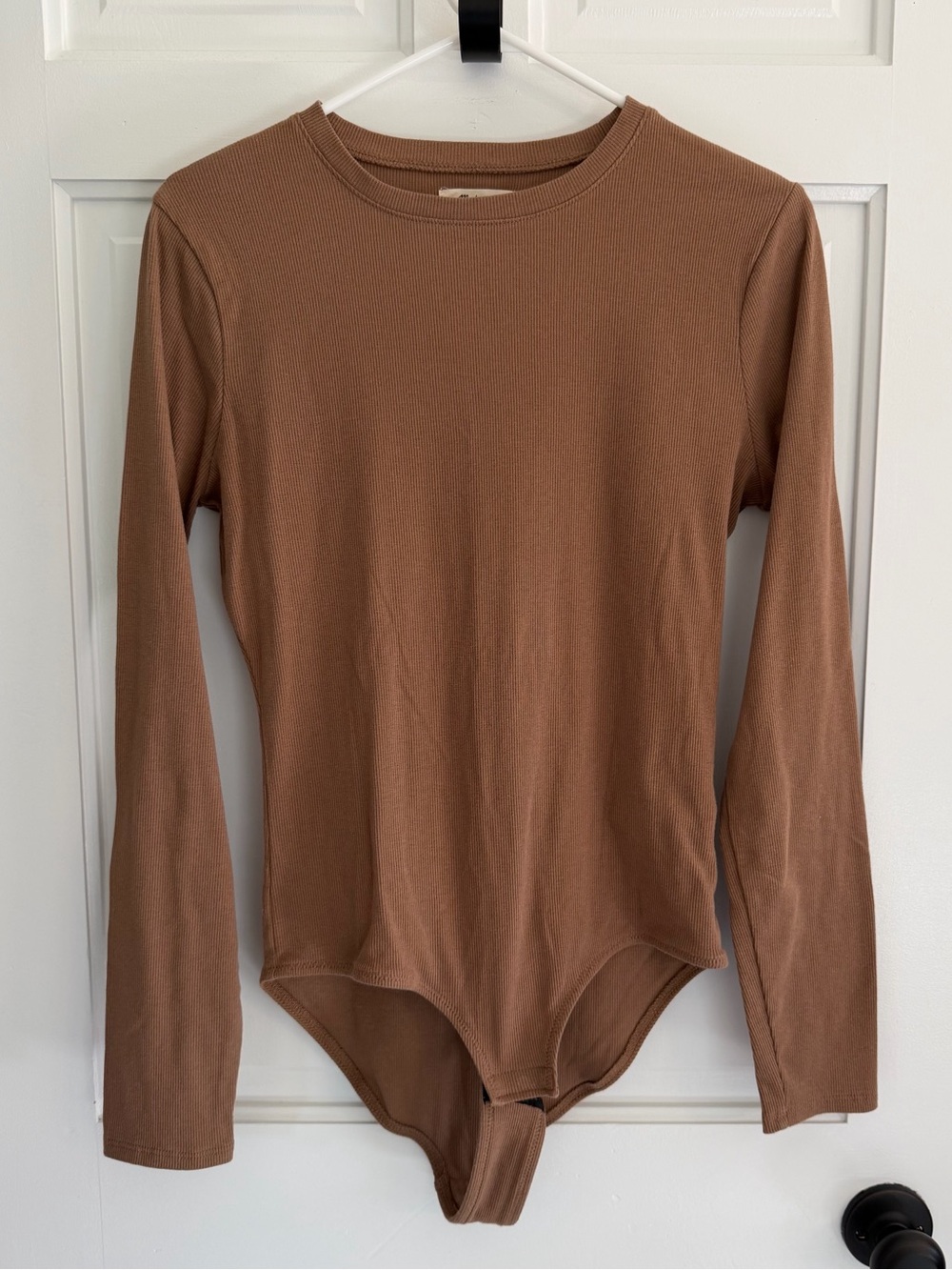 Madewell Ribbed Long Sleeve Crew Neck Bodysuit Brown Large